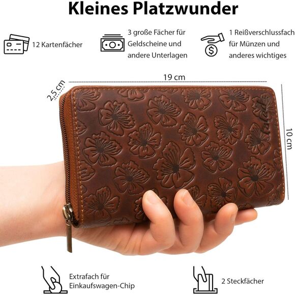 TALED German Leather Wallet with RFID Protection Floral Pattern Wallet - Picture 3 of 6
